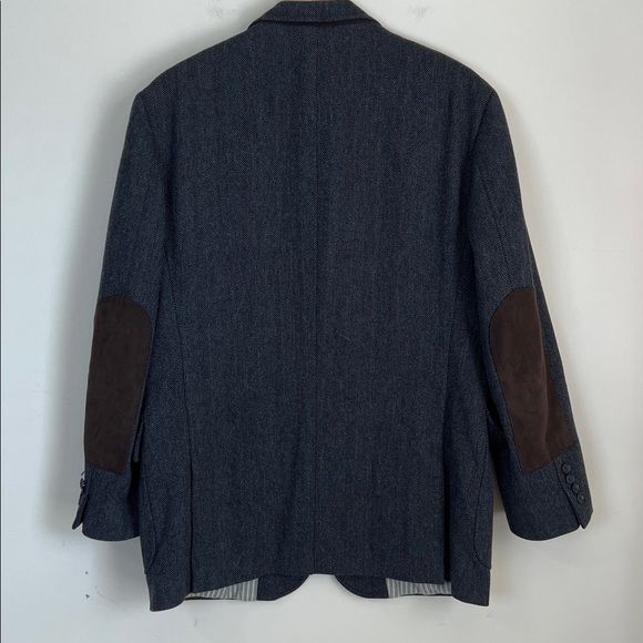 Luigi Bianchi Coat Blazer Herringbone Overcoat Zip Up Elbow Patch Sz 42 - Picture 6 of 16